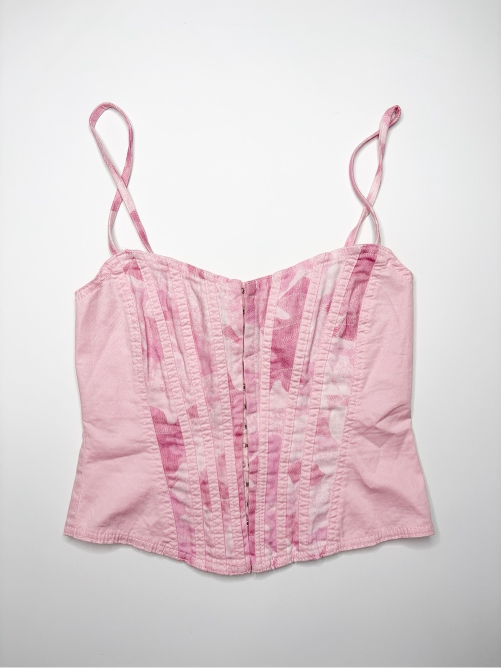 I.AM.GIA Eydis Pink Camo Corset Top XS Hook Front Strappy Y2K Bustier